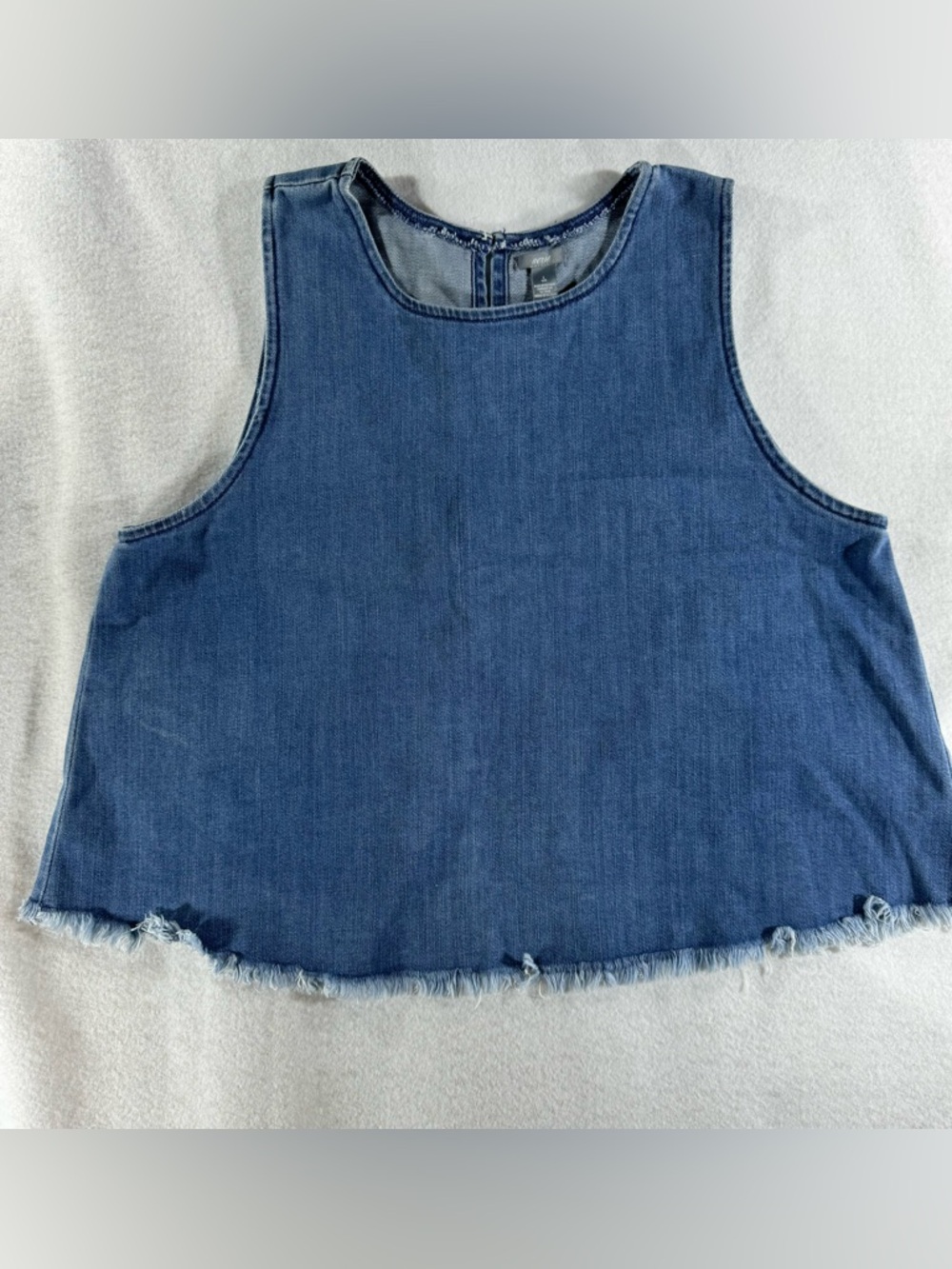 Denim Sleeveless Crop Top Raw Hem fringe boho coastal cottage beach keyhole cute